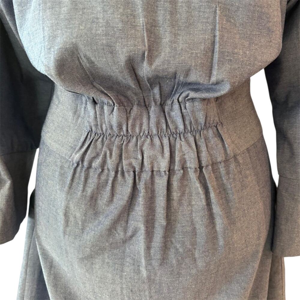 Gretchen Scott Breezy Blouson Chambray Blue Tie Waist Pockets Shirt Dress M - Picture 7 of 12